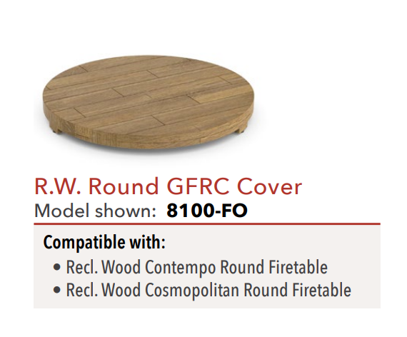 Reclaimed Wood Round GFRC Firetable Burner Cover by American Fyre Designs