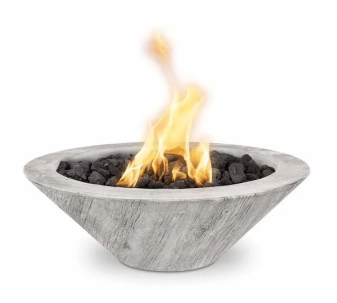 24" Round Cazo Fire Bowl - Wood Grain GFRC Concrete by The Outdoor Plus