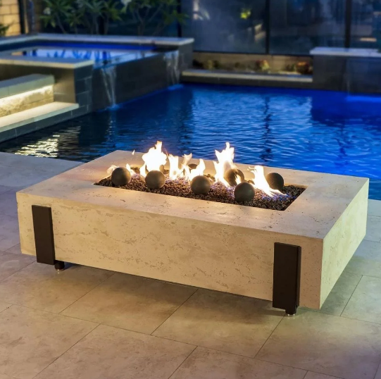 60" Iron Saddle Rectangle Concrete Fire Table - by American Fyre Designs