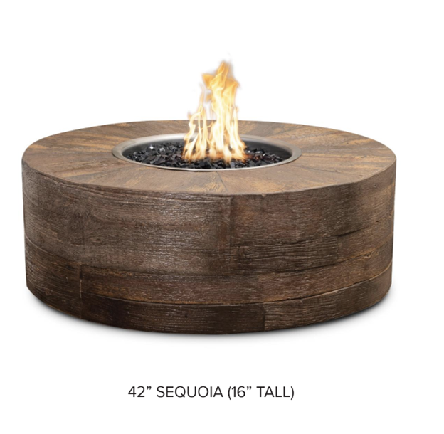 60" Round Sequoia Fire Pit 16" tall in GFRC Wood Grain by The Outdoor Plus