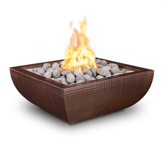 Avalon Square Hammered Copper Fire Bowl by the Outdoor Plus