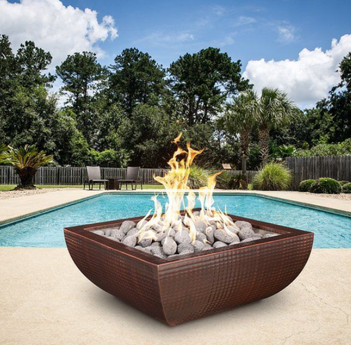 Avalon Square Hammered Copper Fire Bowl by the Outdoor Plus