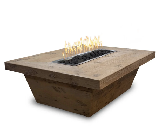 72" Rectangular Carson Fire Pit 24" tall in GFRC Wood Grain by The Outdoor Plus