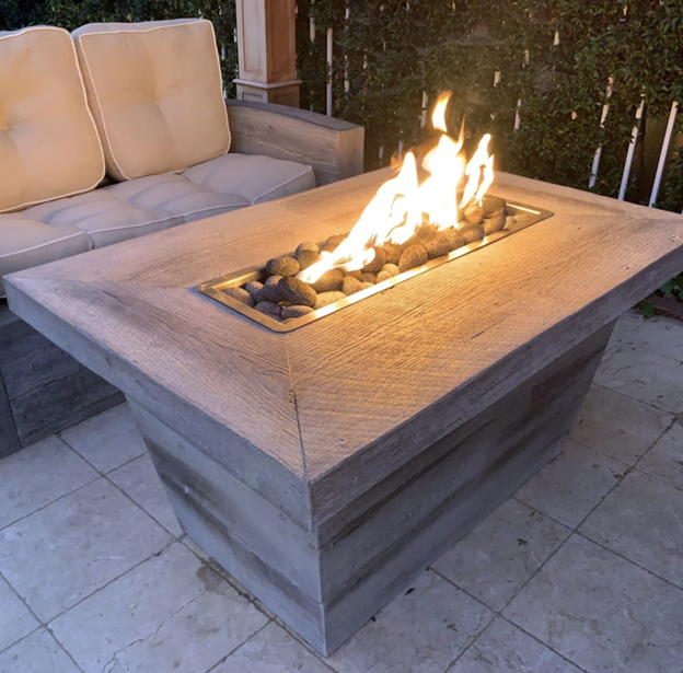 84" Rectangular Carson Fire Pit 16" tall in GFRC Wood Grain by The Outdoor Plus