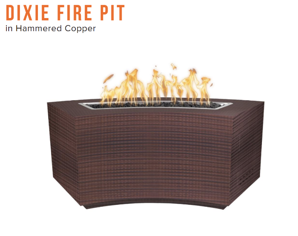 72" Dixie Curved Fire Pit in Hammered Copper by The Outdoor Plus