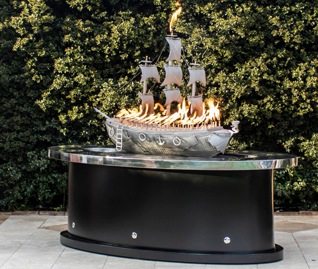 72" La Pinta Fire Table in Powder Coat by The Outdoor Plus (Match Lit with Stainless Steel Top)