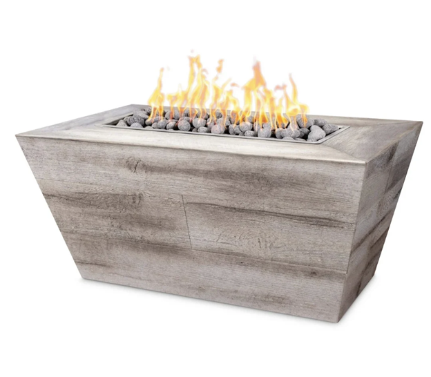 72" Rectangular Plymouth Fire Pit 24" tall in GFRC Wood Grain by The Outdoor Plus