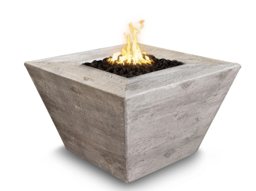 48" Square Plymouth Fire Pit 16" tall in GFRC Wood Grain by The Outdoor Plus