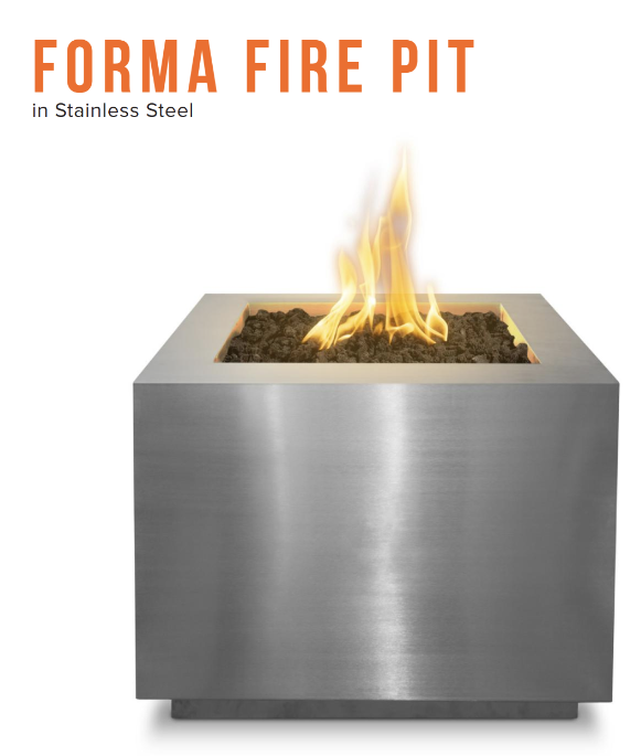 60" Square Forma Fire Pit in Stainless Steel by The Outdoor Plus