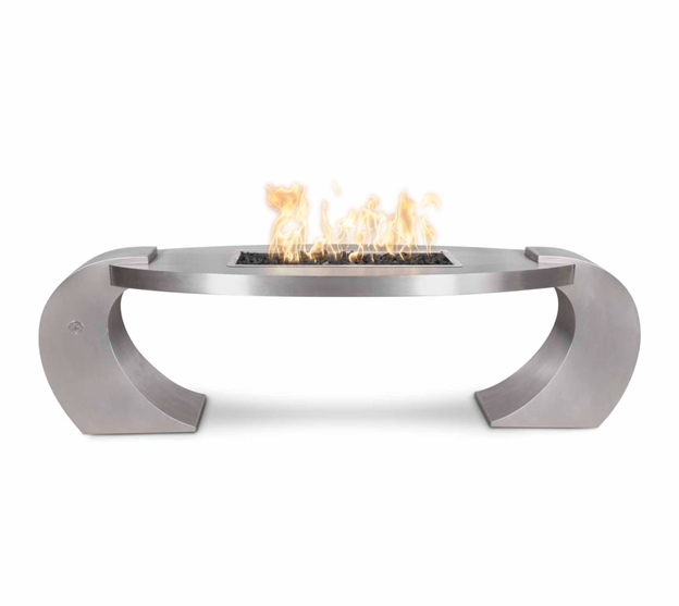 86" Oval Vernon Fire Pit in Stainless Steel by The Outdoor Plus - Match Lit