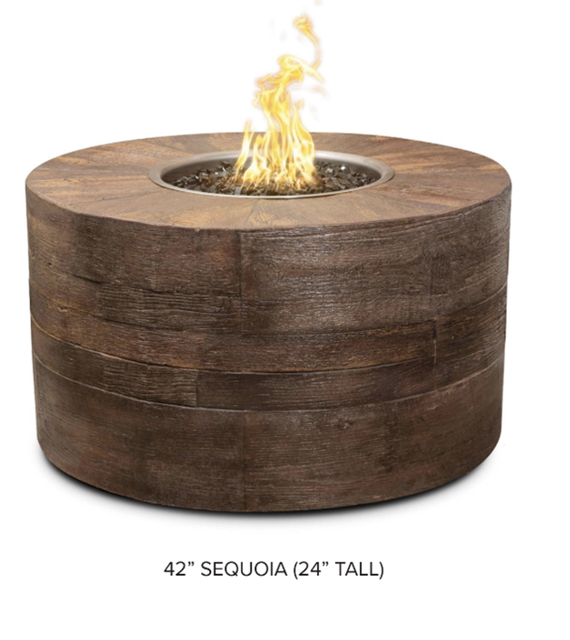 60" Round Sequoia Fire Pit 24" tall in GFRC Wood Grain by The Outdoor Plus