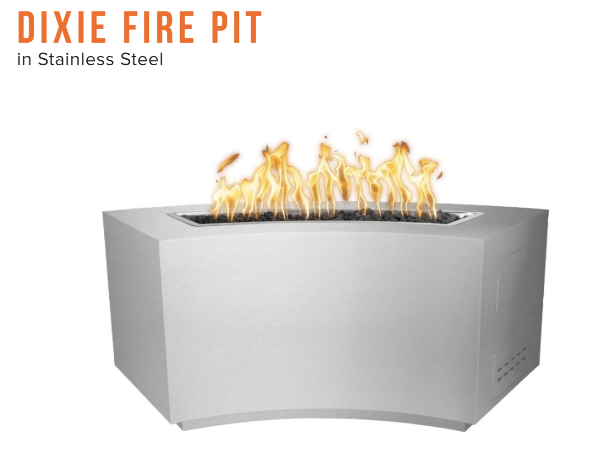 72" Dixie Curved Fire Pit in Stainless Steel by The Outdoor Plus