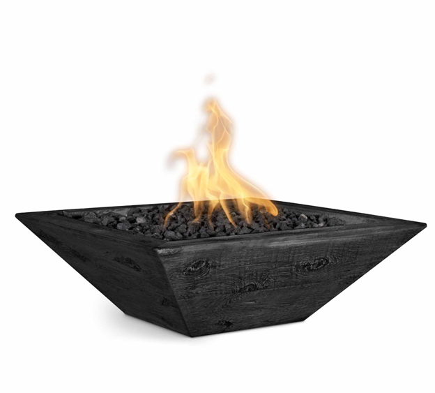 30" Square Maya Fire Bowl in Wood Grain GFRC Concrete by the Outdoor Plus