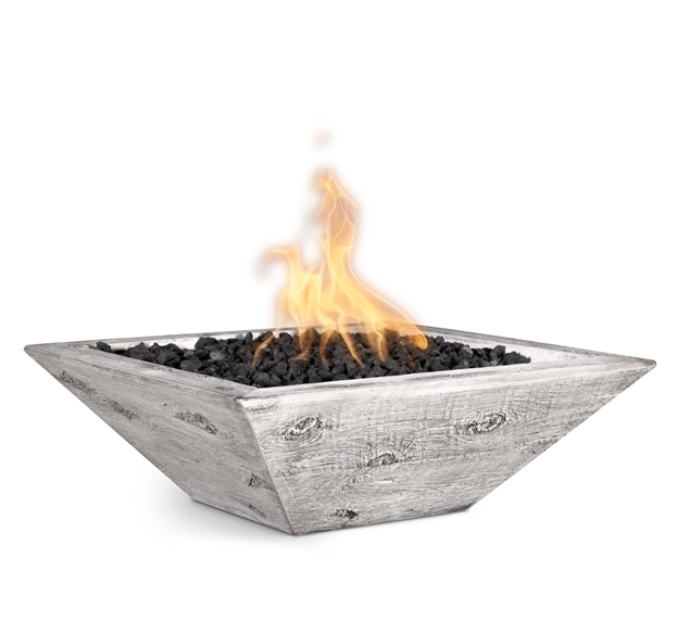 30" Square Maya Fire Bowl in Wood Grain GFRC Concrete by the Outdoor Plus