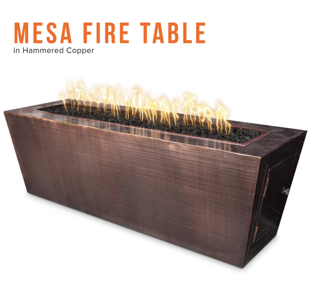 60" Mesa Rectangle Fire Table in Hammered Copper by The Outdoor Plus