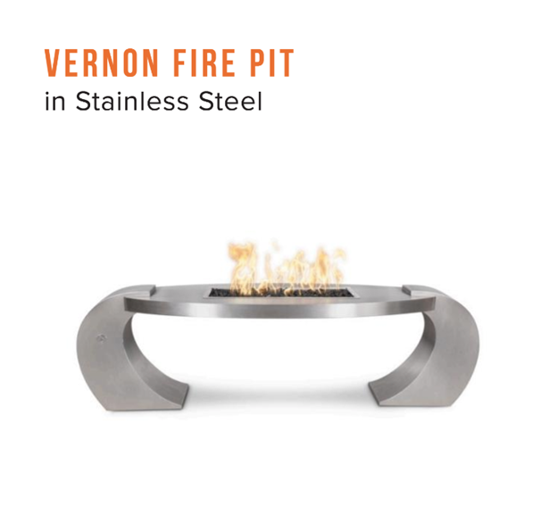 86" Oval Vernon Fire Pit in Stainless Steel by The Outdoor Plus - Match Lit